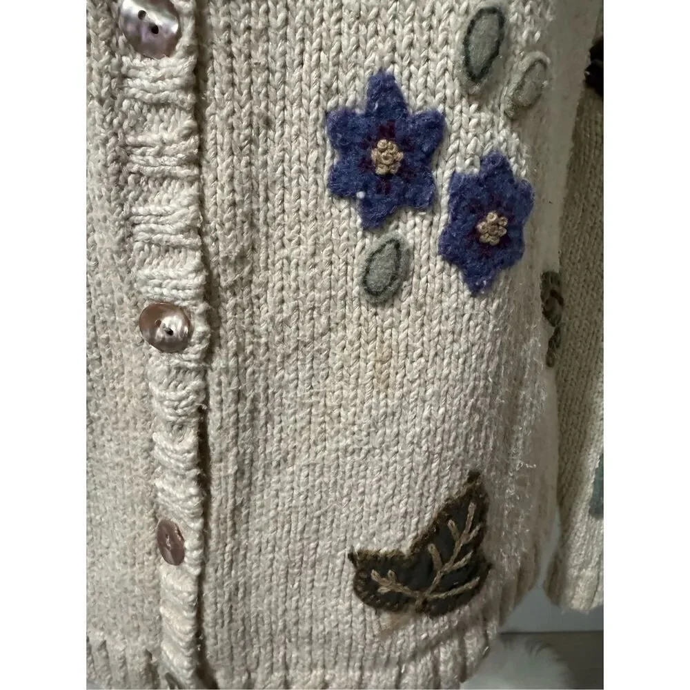 Talbots fall embroidered linen blend button front sweater MP - Picture 13 of 14